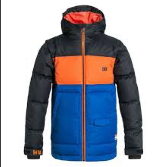 DC Other - NWOT! DC Boys Snowboard Down Filled Jacket Orange/Blue/Black Size 8
